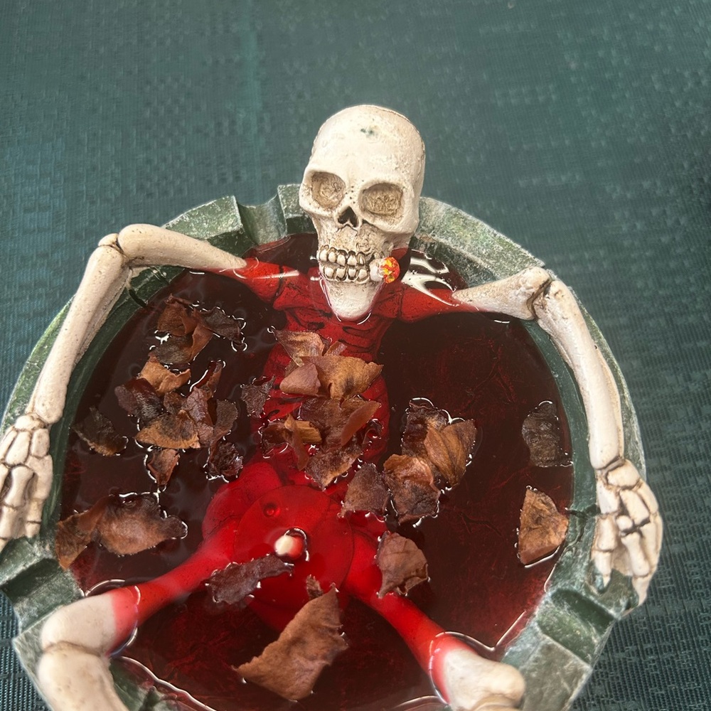 Skeleton Ashtray with Red and Green Accents